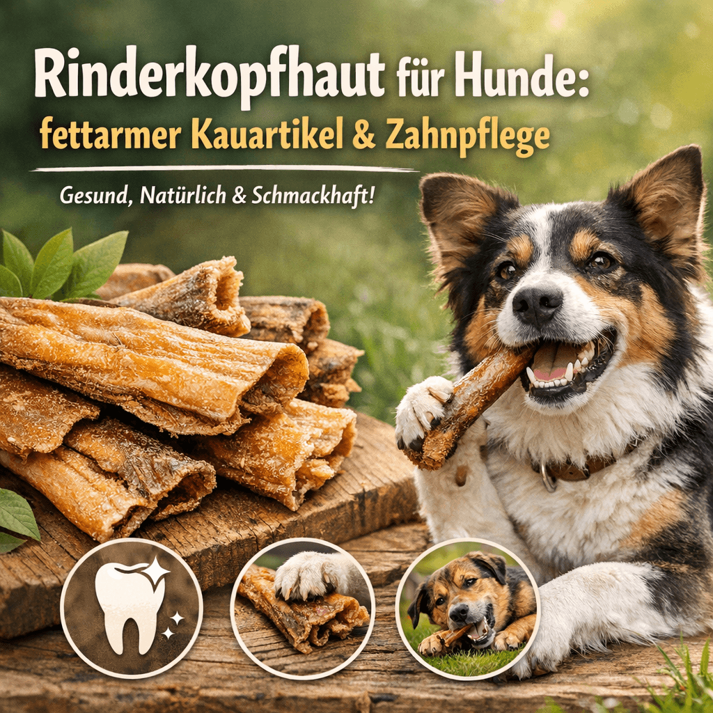 Rinderkopfhaut für Hunde: fettarmer Kauartikel & Zahnpflege